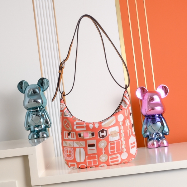 【エルメス HERMES】シュルソワ トゥー ゴー シルク×ヴォースイフト オレンジポピー セサミ シルバー金具 (100％マシン)
